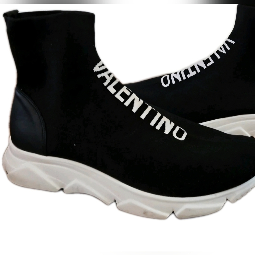 Valentino By Mario Logo Black Stretch Knit Slip On Fashion Sneakers Men’s Sz 12 - Picture 3 of 10